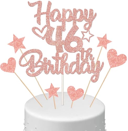 Anlgdi Tortendeko Happy Birthday Deko Kuchendeko 46. Geburtstag Frau, Kuchen Topper Happy 46th Birthday Roségold, Cake Topper 46 Jahre Torte Kuchen Deko für Geburstagstorte Deko 46. Frauen von Anlgdi