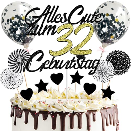 Anlgdi Tortendeko Alles Gute 32. Geburtstag Mann, Tortendeko Happy 32th Birthday Frau, Kuchen Topper 32. Geburtstag Ballons Konfetti Papierfächer für Geburtstagstorte Deko 32 Jahre Frauen Männer Anlgdi Tortendeko Alles Gute 32. Geburtstag Mann, Tortendeko Happy 32th Birthday Frau, Kuchen Topper 32. Geburtstag Ballons Konfetti Papierfächer für Geburtstagstorte Deko 32 Jahre Frauen Männer von Anlgdi