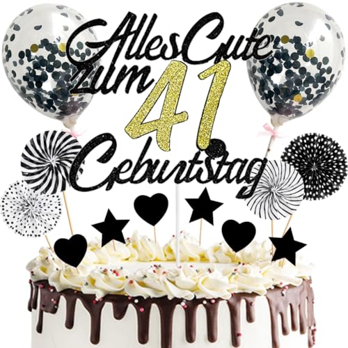 Anlgdi Tortendeko Alles Gute 41. Geburtstag Mann, Tortendeko Happy 41th Birthday Frau, Kuchen Topper 41. Geburtstag Ballons Konfetti Papierfächer für Geburtstagstorte Deko 41 Jahre Frauen Männer Anlgdi Tortendeko Alles Gute 41. Geburtstag Mann, Tortendeko Happy 41th Birthday Frau, Kuchen Topper 41. Geburtstag Ballons Konfetti Papierfächer für Geburtstagstorte Deko 41 Jahre Frauen Männer von Anlgdi