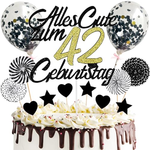 Anlgdi Tortendeko Alles Gute 42. Geburtstag Mann, Tortendeko Happy 42th Birthday Frau, Kuchen Topper 42. Geburtstag Ballons Konfetti Papierfächer für Geburtstagstorte Deko 42 Jahre Frauen Männer Anlgdi Tortendeko Alles Gute 42. Geburtstag Mann, Tortendeko Happy 42th Birthday Frau, Kuchen Topper 42. Geburtstag Ballons Konfetti Papierfächer für Geburtstagstorte Deko 42 Jahre Frauen Männer von Anlgdi