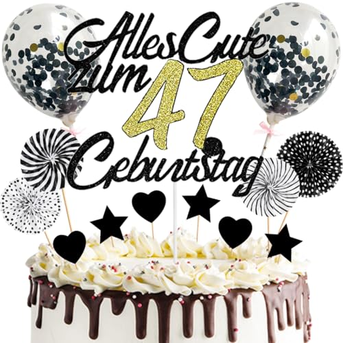 Anlgdi Tortendeko Alles Gute 47. Geburtstag Mann, Tortendeko Happy 47th Birthday Frau, Kuchen Topper 47. Geburtstag Ballons Konfetti Papierfächer für Geburtstagstorte Deko 47 Jahre Frauen Männer Anlgdi Tortendeko Alles Gute 47. Geburtstag Mann, Tortendeko Happy 47th Birthday Frau, Kuchen Topper 47. Geburtstag Ballons Konfetti Papierfächer für Geburtstagstorte Deko 47 Jahre Frauen Männer von Anlgdi