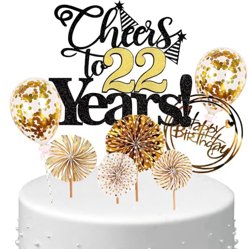 Anlgdi Tortendeko Cheers 22 Years Deko Kuchen Topper 22. Geburtstag Frau, Cake Topper 22. Geburtstag Mann Schwarz Gold, Kuchendeko 22 Jahre Torte Kuchen Deko für Geburstagstorte Deko 22. Männer Frauen Anlgdi Tortendeko Cheers 22 Years Deko Kuchen Topper 22. Geburtstag Frau, Cake Topper 22. Geburtstag Mann Schwarz Gold, Kuchendeko 22 Jahre Torte Kuchen Deko für Geburstagstorte Deko 22. Männer Frauen von Anlgdi