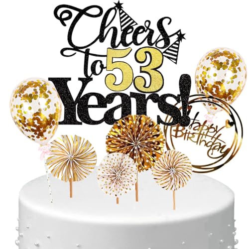 Anlgdi Tortendeko Cheers 53 Years Deko Kuchen Topper 53. Geburtstag Frau, Cake Topper 53. Geburtstag Mann Schwarz Gold, Kuchendeko 53 Jahre Torte Kuchen Deko für Geburstagstorte Deko 53. Männer Frauen Anlgdi Tortendeko Cheers 53 Years Deko Kuchen Topper 53. Geburtstag Frau, Cake Topper 53. Geburtstag Mann Schwarz Gold, Kuchendeko 53 Jahre Torte Kuchen Deko für Geburstagstorte Deko 53. Männer Frauen von Anlgdi