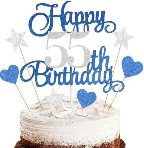 Anlgdi Tortendeko Happy 55th Birthday Deko Kuchen Topper 55. Geburtstag Frau, Cake Topper 55. Geburtstag Mann Blau, Kuchendeko 55 Jahre Torte Kuchen Deko für Geburstagstorte Deko 55. Männer Frauen Anlgdi Tortendeko Happy 55th Birthday Deko Kuchen Topper 55. Geburtstag Frau, Cake Topper 55. Geburtstag Mann Blau, Kuchendeko 55 Jahre Torte Kuchen Deko für Geburstagstorte Deko 55. Männer Frauen von Anlgdi