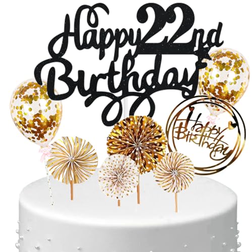 Anlgdi Tortendeko Happy Birthday Deko Kuchen Topper 22. Geburtstag Frau, Cake Topper Happy 22th Birthday Schwarz Gold, Kuchendeko 22 Jahre Torte Kuchen Deko für Geburstagstorte Deko 22. Männer Frauen Anlgdi Tortendeko Happy Birthday Deko Kuchen Topper 22. Geburtstag Frau, Cake Topper Happy 22th Birthday Schwarz Gold, Kuchendeko 22 Jahre Torte Kuchen Deko für Geburstagstorte Deko 22. Männer Frauen von Anlgdi