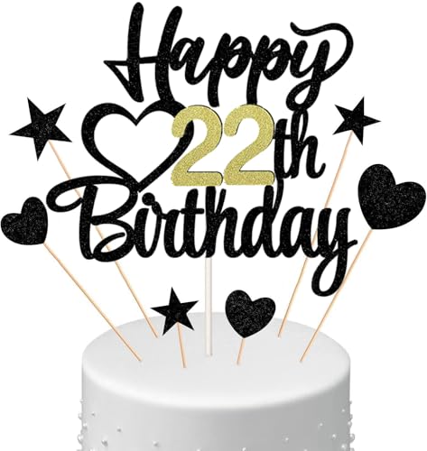 Anlgdi Kuchendeko Happy Birthday Deko Kuchen Topper 22. Geburtstag Mann Frau, Schwarz, 7 Stück, Kuchenaufsatz für Geburstagstorte, Schwarz Anlgdi Kuchendeko Happy Birthday Deko Kuchen Topper 22. Geburtstag Mann Frau, Schwarz, 7 Stück, Kuchenaufsatz für Geburstagstorte, Schwarz von Anlgdi