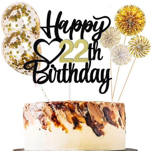 Anlgdi Tortendeko 22 Geburtstag Frauen Männer, Kuchen Topper 22. Geburtstag Frau, Cake Topper Happy 22th Birthday Schwarz Gold, Glitter Kuchen Deko 22. Deko für Geburstagstorte Deko 22 Jahre Frau Mann Anlgdi Tortendeko 22 Geburtstag Frauen Männer, Kuchen Topper 22. Geburtstag Frau, Cake Topper Happy 22th Birthday Schwarz Gold, Glitter Kuchen Deko 22. Deko für Geburstagstorte Deko 22 Jahre Frau Mann von Anlgdi