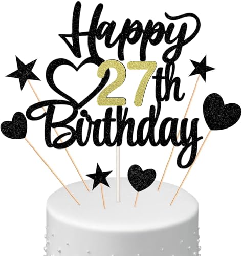 Anlgdi Tortendeko Happy Birthday Deko Kuchen Topper 27. Geburtstag Mann Frau, Kuchendeko Happy 27th Birthday Schwarz, Cake Topper 27 Jahre Torte Kuchen Deko für Geburstagstorte Deko 27. Männer Frauen Anlgdi Tortendeko Happy Birthday Deko Kuchen Topper 27. Geburtstag Mann Frau, Kuchendeko Happy 27th Birthday Schwarz, Cake Topper 27 Jahre Torte Kuchen Deko für Geburstagstorte Deko 27. Männer Frauen von Anlgdi