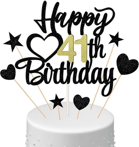Anlgdi Kuchendeko Happy Birthday Deko Kuchen Topper 41. Geburtstag Mann Frau, Schwarz, 1 Stück, 7 Teile, Kuchen Topper, Geburtstag, Kunststoff, Schwarz, Dunkel Anlgdi Kuchendeko Happy Birthday Deko Kuchen Topper 41. Geburtstag Mann Frau, Schwarz, 1 Stück, 7 Teile, Kuchen Topper, Geburtstag, Kunststoff, Schwarz, Dunkel von Anlgdi