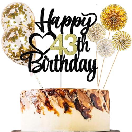 Anlgdi Tortendeko 43 Geburtstag Frauen Männer, Kuchen Topper 43. Geburtstag Frau, Cake Topper Happy 43th Birthday Schwarz Gold, Glitter Kuchen Deko 43. Deko für Geburstagstorte Deko 43 Jahre Frau Mann Anlgdi Tortendeko 43 Geburtstag Frauen Männer, Kuchen Topper 43. Geburtstag Frau, Cake Topper Happy 43th Birthday Schwarz Gold, Glitter Kuchen Deko 43. Deko für Geburstagstorte Deko 43 Jahre Frau Mann von Anlgdi