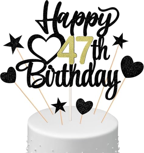 Anlgdi Tortendeko Happy Birthday Deko Kuchen Topper 47. Geburtstag Mann Frau, Kuchendeko Happy 47th Birthday Schwarz, Cake Topper 47 Jahre Torte Kuchen Deko für Geburstagstorte Deko 47. Männer Frauen Anlgdi Tortendeko Happy Birthday Deko Kuchen Topper 47. Geburtstag Mann Frau, Kuchendeko Happy 47th Birthday Schwarz, Cake Topper 47 Jahre Torte Kuchen Deko für Geburstagstorte Deko 47. Männer Frauen von Anlgdi