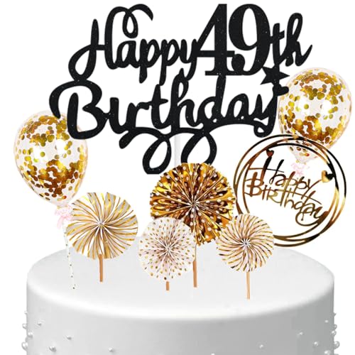 Anlgdi Tortendeko Happy Birthday Deko Kuchen Topper 49. Geburtstag Frau, Cake Topper Happy 49th Birthday Schwarz Gold, Kuchendeko 49 Jahre Torte Kuchen Deko für Geburstagstorte Deko 49. Männer Frauen Anlgdi Tortendeko Happy Birthday Deko Kuchen Topper 49. Geburtstag Frau, Cake Topper Happy 49th Birthday Schwarz Gold, Kuchendeko 49 Jahre Torte Kuchen Deko für Geburstagstorte Deko 49. Männer Frauen von Anlgdi