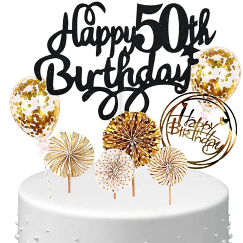 Anlgdi Tortendeko Happy Birthday Deko Kuchen Topper 50. Geburtstag Frau, Cake Topper Happy 50th Birthday Schwarz Gold, Kuchendeko 50 Jahre Torte Kuchen Deko für Geburstagstorte Deko 50. Männer Frauen Anlgdi Tortendeko Happy Birthday Deko Kuchen Topper 50. Geburtstag Frau, Cake Topper Happy 50th Birthday Schwarz Gold, Kuchendeko 50 Jahre Torte Kuchen Deko für Geburstagstorte Deko 50. Männer Frauen von Anlgdi