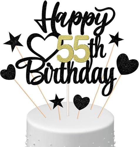 Anlgdi Tortendeko Happy Birthday Deko Kuchen Topper 55. Geburtstag Mann Frau, Kuchendeko Happy 55th Birthday Schwarz, Cake Topper 55 Jahre Torte Kuchen Deko für Geburstagstorte Deko 55. Männer Frauen Anlgdi Tortendeko Happy Birthday Deko Kuchen Topper 55. Geburtstag Mann Frau, Kuchendeko Happy 55th Birthday Schwarz, Cake Topper 55 Jahre Torte Kuchen Deko für Geburstagstorte Deko 55. Männer Frauen von Anlgdi