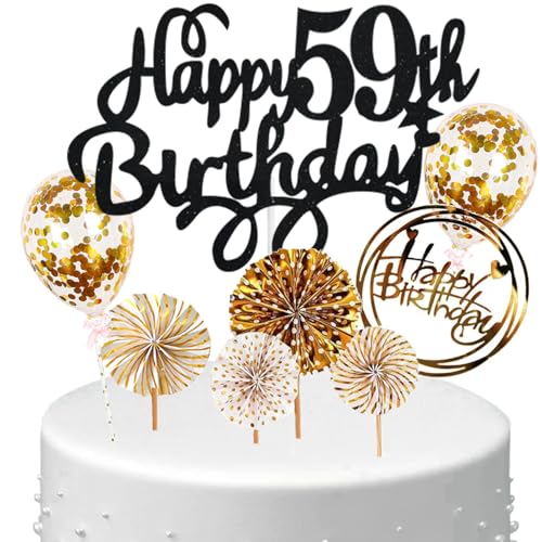 Anlgdi Tortendeko Happy Birthday Deko Kuchen Topper 59. Geburtstag Frau, Cake Topper Happy 59th Birthday Schwarz Gold, Kuchendeko 59 Jahre Torte Kuchen Deko für Geburstagstorte Deko 59. Männer Frauen Anlgdi Tortendeko Happy Birthday Deko Kuchen Topper 59. Geburtstag Frau, Cake Topper Happy 59th Birthday Schwarz Gold, Kuchendeko 59 Jahre Torte Kuchen Deko für Geburstagstorte Deko 59. Männer Frauen von Anlgdi