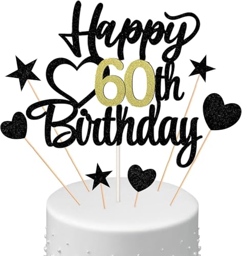 Anlgdi Kuchendeko Happy Birthday Deko Kuchen Topper 60. Geburtstag Mann Frau, Schwarz, 7 Stück, Kuchen Topper für Geburstagstorte, Schwarz Anlgdi Kuchendeko Happy Birthday Deko Kuchen Topper 60. Geburtstag Mann Frau, Schwarz, 7 Stück, Kuchen Topper für Geburstagstorte, Schwarz von Anlgdi