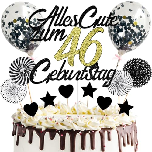 Anlgdi Tortendeko Alles Gute 46. Geburtstag Mann, Tortendeko Happy 46th Birthday Frau, Kuchen Topper 46. Geburtstag Ballons Konfetti Papierfächer für Geburtstagstorte Deko 46 Jahre Frauen Männer Anlgdi Tortendeko Alles Gute 46. Geburtstag Mann, Tortendeko Happy 46th Birthday Frau, Kuchen Topper 46. Geburtstag Ballons Konfetti Papierfächer für Geburtstagstorte Deko 46 Jahre Frauen Männer von Anlgdi