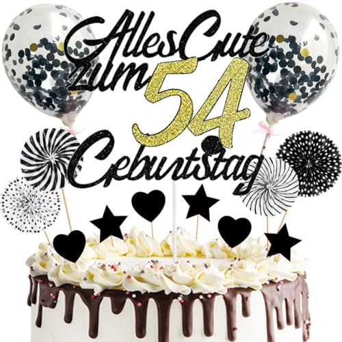 Anlgdi Tortendeko Alles Gute 54. Geburtstag Mann, Tortendeko Happy 54th Birthday Frau, Kuchen Topper 54. Geburtstag Ballons Konfetti Papierfächer für Geburtstagstorte Deko 54 Jahre Frauen Männer Anlgdi Tortendeko Alles Gute 54. Geburtstag Mann, Tortendeko Happy 54th Birthday Frau, Kuchen Topper 54. Geburtstag Ballons Konfetti Papierfächer für Geburtstagstorte Deko 54 Jahre Frauen Männer von Anlgdi
