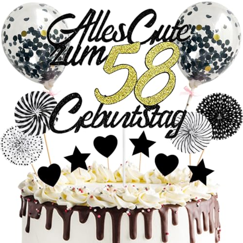 Anlgdi Tortendeko Alles Gute 58. Geburtstag Mann, Tortendeko Happy 58th Birthday Frau, Kuchen Topper 58. Geburtstag Ballons Konfetti Papierfächer für Geburtstagstorte Deko 58 Jahre Frauen Männer Anlgdi Tortendeko Alles Gute 58. Geburtstag Mann, Tortendeko Happy 58th Birthday Frau, Kuchen Topper 58. Geburtstag Ballons Konfetti Papierfächer für Geburtstagstorte Deko 58 Jahre Frauen Männer von Anlgdi