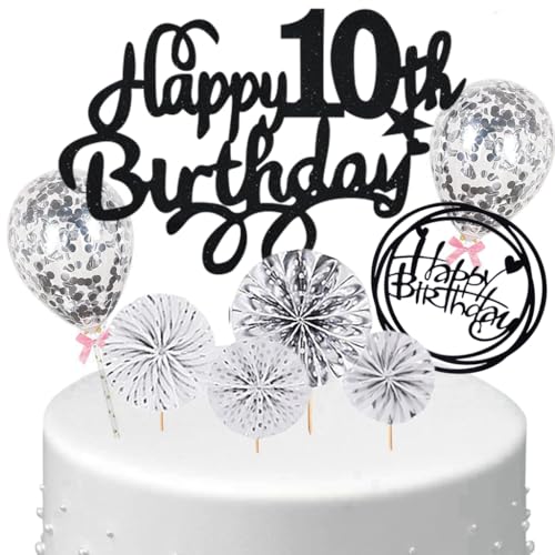 Anlgdi Tortendeko 10 Geburtstag Mädchen Junge, Kuchen Topper 10. Geburtstag Mädchen, Cake Topper Happy 10th Birthday Schwarz Silber, Kuchen Deko 10. Deko für Geburstagstorte Deko 10 Jahre Kinder Anlgdi Tortendeko 10 Geburtstag Mädchen Junge, Kuchen Topper 10. Geburtstag Mädchen, Cake Topper Happy 10th Birthday Schwarz Silber, Kuchen Deko 10. Deko für Geburstagstorte Deko 10 Jahre Kinder von Anlgdi