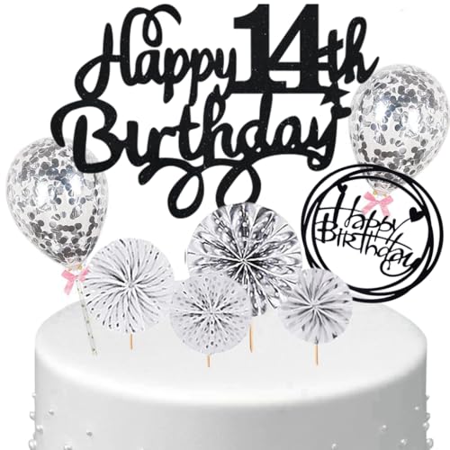 Anlgdi Tortendeko 14 Geburtstag Mädchen Junge, Kuchen Topper 14. Geburtstag Mädchen, Cake Topper Happy 14th Birthday Schwarz Silber, Kuchen Deko 14. Deko für Geburstagstorte Deko 14 Jahre Kinder Anlgdi Tortendeko 14 Geburtstag Mädchen Junge, Kuchen Topper 14. Geburtstag Mädchen, Cake Topper Happy 14th Birthday Schwarz Silber, Kuchen Deko 14. Deko für Geburstagstorte Deko 14 Jahre Kinder von Anlgdi