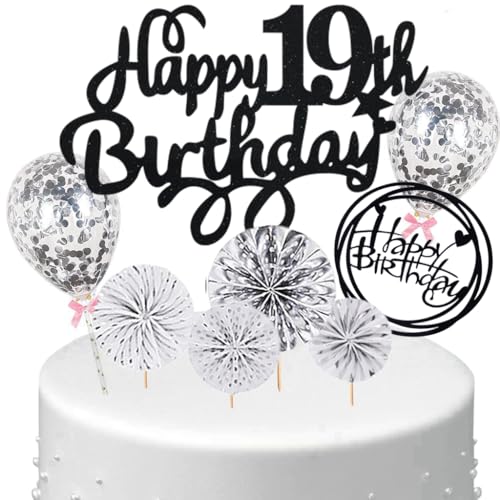 Anlgdi Tortendeko 19 Geburtstag Mädchen Junge, Kuchen Topper 19. Geburtstag Mädchen, Cake Topper Happy 19th Birthday Schwarz Silber, Kuchen Deko 19. Deko für Geburstagstorte Deko 19 Jahre Kinder Anlgdi Tortendeko 19 Geburtstag Mädchen Junge, Kuchen Topper 19. Geburtstag Mädchen, Cake Topper Happy 19th Birthday Schwarz Silber, Kuchen Deko 19. Deko für Geburstagstorte Deko 19 Jahre Kinder von Anlgdi