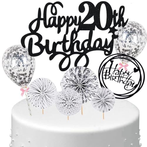 Anlgdi Tortendeko 20 Geburtstag Frauen Männer, Kuchen Topper 20. Geburtstag Frau, Cake Topper Happy 20th Birthday Schwarz Silber, Kuchen Deko 20. Deko für Geburstagstorte Deko 20 Jahre Frau Mann Anlgdi Tortendeko 20 Geburtstag Frauen Männer, Kuchen Topper 20. Geburtstag Frau, Cake Topper Happy 20th Birthday Schwarz Silber, Kuchen Deko 20. Deko für Geburstagstorte Deko 20 Jahre Frau Mann von Anlgdi