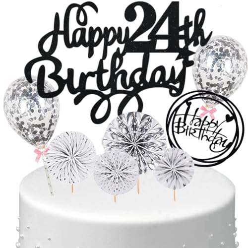 Anlgdi Tortendeko 24 Geburtstag Frauen Männer, Kuchen Topper 24. Geburtstag Frau, Cake Topper Happy 24th Birthday Schwarz Silber, Kuchen Deko 24. Deko für Geburstagstorte Deko 24 Jahre Frau Mann Anlgdi Tortendeko 24 Geburtstag Frauen Männer, Kuchen Topper 24. Geburtstag Frau, Cake Topper Happy 24th Birthday Schwarz Silber, Kuchen Deko 24. Deko für Geburstagstorte Deko 24 Jahre Frau Mann von Anlgdi