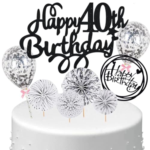 Anlgdi Tortendeko 40 Geburtstag Frauen Männer, Kuchen Topper 40. Geburtstag Frau, Cake Topper Happy 40th Birthday Schwarz Silber, Kuchen Deko 40. Deko für Geburstagstorte Deko 40 Jahre Frau Mann Anlgdi Tortendeko 40 Geburtstag Frauen Männer, Kuchen Topper 40. Geburtstag Frau, Cake Topper Happy 40th Birthday Schwarz Silber, Kuchen Deko 40. Deko für Geburstagstorte Deko 40 Jahre Frau Mann von Anlgdi