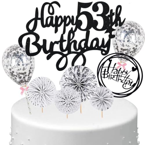 Anlgdi Tortendeko 53 Geburtstag Frauen Männer, Kuchen Topper 53. Geburtstag Frau, Cake Topper Happy 53th Birthday Schwarz Silber, Kuchen Deko 53. Deko für Geburstagstorte Deko 53 Jahre Frau Mann Anlgdi Tortendeko 53 Geburtstag Frauen Männer, Kuchen Topper 53. Geburtstag Frau, Cake Topper Happy 53th Birthday Schwarz Silber, Kuchen Deko 53. Deko für Geburstagstorte Deko 53 Jahre Frau Mann von Anlgdi