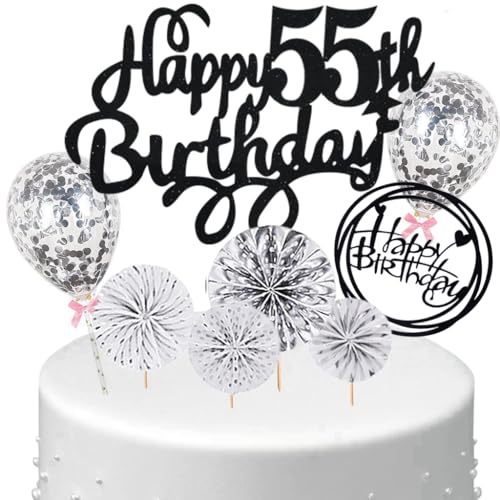 Anlgdi Tortendeko 55 Geburtstag Frauen Männer, Kuchen Topper 55. Geburtstag Frau, Cake Topper Happy 55th Birthday Schwarz Silber, Kuchen Deko 55. Deko für Geburstagstorte Deko 55 Jahre Frau Mann Anlgdi Tortendeko 55 Geburtstag Frauen Männer, Kuchen Topper 55. Geburtstag Frau, Cake Topper Happy 55th Birthday Schwarz Silber, Kuchen Deko 55. Deko für Geburstagstorte Deko 55 Jahre Frau Mann von Anlgdi