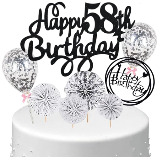 Anlgdi Tortendeko 58 Geburtstag Frauen Männer, Kuchen Topper 58. Geburtstag Frau, Cake Topper Happy 58th Birthday Schwarz Silber, Kuchen Deko 58. Deko für Geburstagstorte Deko 58 Jahre Frau Mann Anlgdi Tortendeko 58 Geburtstag Frauen Männer, Kuchen Topper 58. Geburtstag Frau, Cake Topper Happy 58th Birthday Schwarz Silber, Kuchen Deko 58. Deko für Geburstagstorte Deko 58 Jahre Frau Mann von Anlgdi