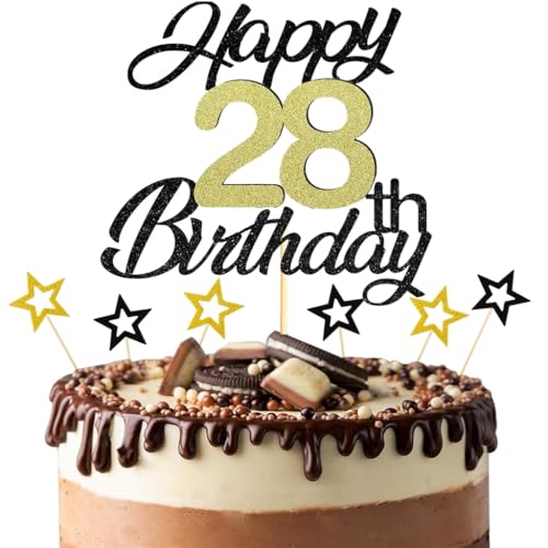 Anlgdi Tortendeko Happy Birthday Deko Kuchendeko 28. Geburtstag Mann Frau, Kuchen Topper Happy 28th Birthday Schwarz, Cake Topper 28 Jahre Torte Kuchen Deko für Geburstagstorte Deko 28. Männer Frauen Anlgdi Tortendeko Happy Birthday Deko Kuchendeko 28. Geburtstag Mann Frau, Kuchen Topper Happy 28th Birthday Schwarz, Cake Topper 28 Jahre Torte Kuchen Deko für Geburstagstorte Deko 28. Männer Frauen von Anlgdi