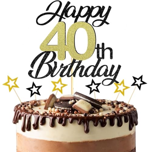 Anlgdi Tortendeko Happy Birthday Deko Kuchendeko 40. Geburtstag Mann Frau, Kuchen Topper Happy 40th Birthday Schwarz, Cake Topper 40 Jahre Torte Kuchen Deko für Geburstagstorte Deko 40. Männer Frauen Anlgdi Tortendeko Happy Birthday Deko Kuchendeko 40. Geburtstag Mann Frau, Kuchen Topper Happy 40th Birthday Schwarz, Cake Topper 40 Jahre Torte Kuchen Deko für Geburstagstorte Deko 40. Männer Frauen von Anlgdi