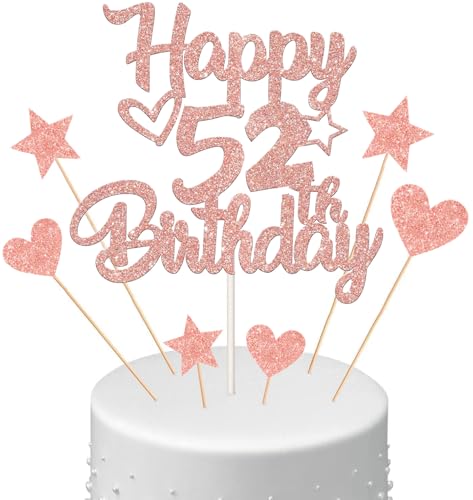 Anlgdi Tortendeko Happy Birthday Deko Kuchendeko 52. Geburtstag Frau, Kuchen Topper Happy 52th Birthday Roségold, Cake Topper 52 Jahre Torte Kuchen Deko für Geburstagstorte Deko 52. Frauen Anlgdi Tortendeko Happy Birthday Deko Kuchendeko 52. Geburtstag Frau, Kuchen Topper Happy 52th Birthday Roségold, Cake Topper 52 Jahre Torte Kuchen Deko für Geburstagstorte Deko 52. Frauen von Anlgdi