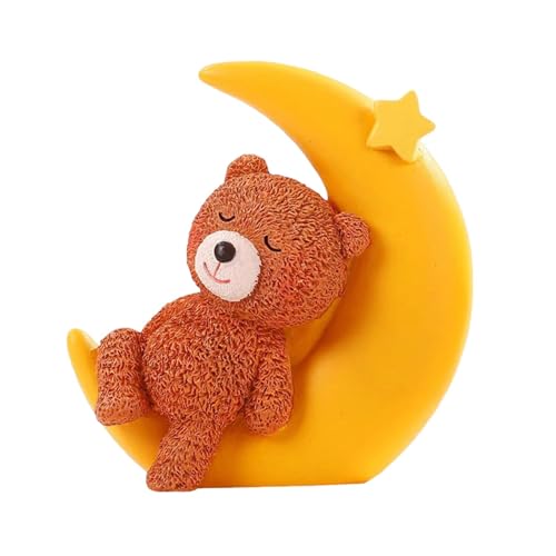 Anloximt Bär schlafen auf Mondkuchentopper, süße Kuchen -Topper - Harz -Cartoon -Statue -,ative Tabletop Ornament, Kuchenation Mondbärskulptur für Heimtisch von Anloximt