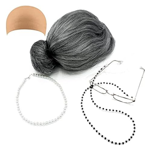 Anloximt Kinder Alte Dame Perücke,100. Schultag Alte Dame Kostüm - Oma Kostüm Set Perücke mit Brillenkette, Perlenkette, Armband, Brille für Kinder Mädchen, 5-tlg Anloximt Kinder Alte Dame Perücke,100. Schultag Alte Dame Kostüm - Oma Kostüm Set Perücke mit Brillenkette, Perlenkette, Armband, Brille für Kinder Mädchen, 5-tlg von Anloximt