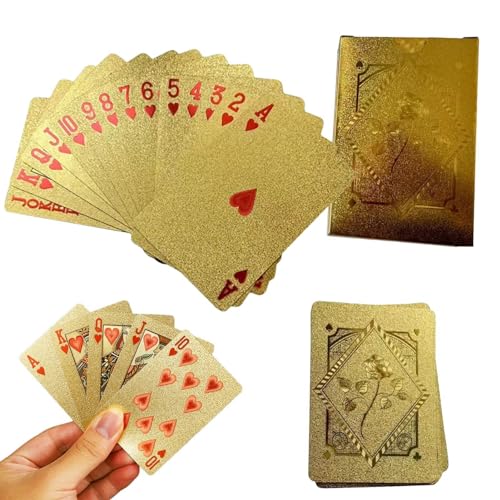 Spielkarten Pokerkarten Skatkarten - Gold Pokerkarten Spielkarten Aus PVC Kunststoff-Karten Poker Plastik Deck Wasserdicht Goldene Folie - Kinder & Erwachsene Familienparty Spiel Playing Cards von Anloximt