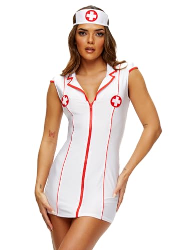 Ann Summers Hospital Hottie Krankenschwester Kostüm Damen Halloween Kleid mit durchgehendem Reißverschluss und rotem Rand - Echtes Rollenspiel Outfit von Ann Summers