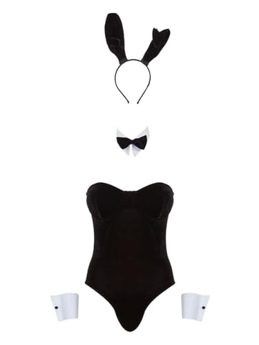 Ann Summers - Smoking Bunny Outfit Samt Erwachsene Halloween Kostüm Kaninchen Outfit mit Hasenohren & flauschigem Schwanz - Schwarz, Schwarz , 46 von Ann Summers