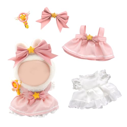 Kleidung Set für 17cm Puppe | Kawaii Monster Puppenkleidung | Cute 15cm Poupée Bekleidung Zubehör | Mini Kuscheltier Kleidung Outfit | Doll Clothing Sets (Ohne Puppe), Rosa mit Zauberstab von AnnBully