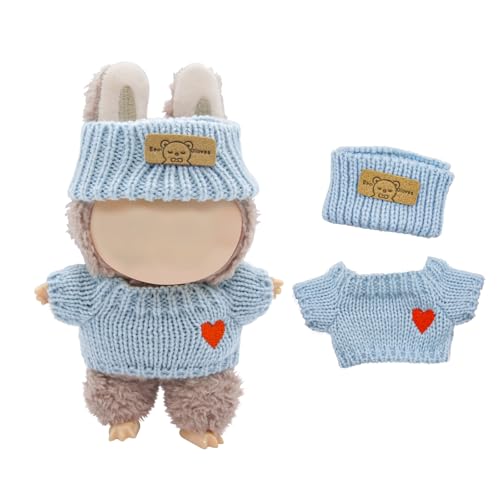 Kleidung für Puppe 17 cm, Kawaii Bekleidung DIY für Puppe Plüsch | Kuscheltier Kleidung Outfit | Bekleidungs Zubehör | Pullover/Kleid/Haargürtel/Overalls Puppenkleidung (ohne Puppe), Blau von AnnBully