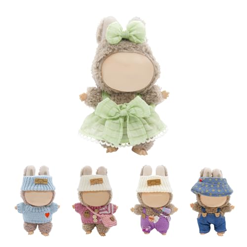 Kleidung für Puppe 17 cm, Kawaii Bekleidung DIY für Puppe Plüsch | Kuscheltier Kleidung Outfit | Bekleidungs Zubehör | Pullover/Kleid/Haargürtel/Overalls Puppenkleidung (ohne Puppe), Grün von AnnBully