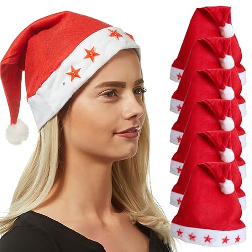Annastore 6 x Weihnachtsmütze mit blinkenden Sternen Nikolausmütze leuchtend mit verschiedenen Leucht-Modis - Blinkende Nikolausmütze Annastore 6 x Weihnachtsmütze mit blinkenden Sternen Nikolausmütze leuchtend mit verschiedenen Leucht-Modis - Blinkende Nikolausmütze von Annastore