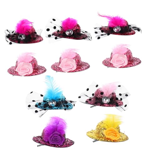 Anneome 10 Stück Teiliges Haarklammern Mini Filzhut Haarspangen mit Federn Haaraccessoires für Party Festival und Geburtstagsgeschenk Sicher und Einfach zu Tragen von Anneome
