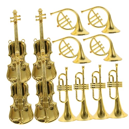 Anneome 12 Stück Teiliges Miniatur Blasinstrumenten aus Abs Detailreich Gefertigte Goldfarbene Trompete und Violine Leichte Xmas Dekoration für Wandkunst Kreative Mini Musikornamente für von Anneome