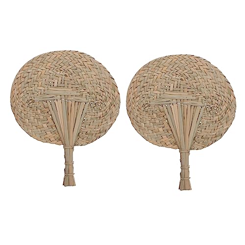 Anneome 2 Stück Handgewebter Natürlicher Strohfächer Großer Leichter Sommerkühlfächer Eleganter Chinesischer Handfächer für Strand Party und Wanddekoration von Anneome