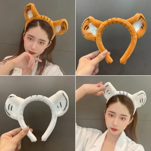 Anneome 2 Stück Niedrige Plüsch Tiger Ohr Haarbänder Weiche Leichte Stirnbänder für Mädchen Bequemer Haarschmuck für Partys Fotos und Alltag Gelb und Weiß Tierohren Design von Anneome