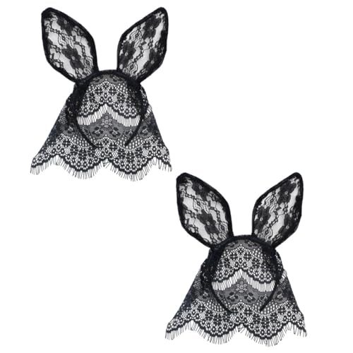 Anneome 2 Stück Schwarzes Spitzen haarreif Katzen Kaninchenohren Langlebige Cosplay Tierohren Stirnbänder für Fasching Maskerade Bühnenauftritte und Partyaccessoires von Anneome
