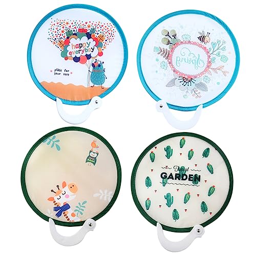 Anneome 4 Stück Teiliges Faltbarer Runder Handfächer Cartoon Design Platzsparend Tragbar für Sommergeschenk und Hochzeit Dekoration von Anneome